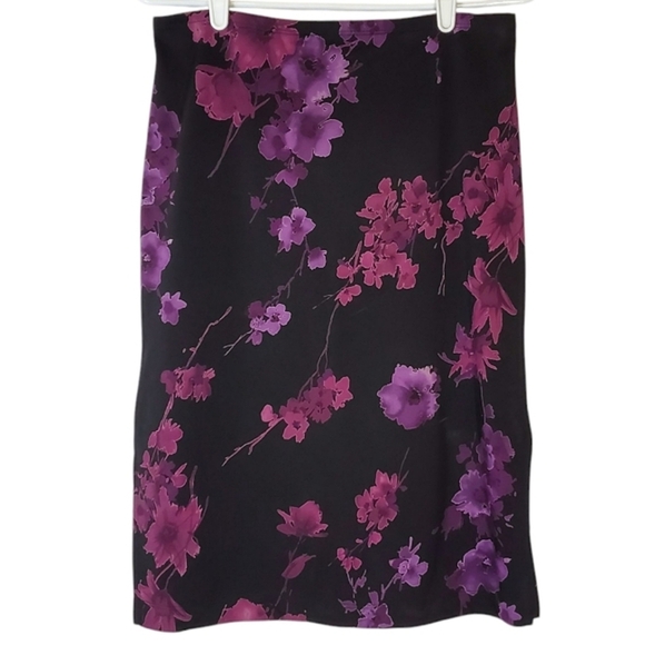 La Belle Dresses & Skirts - 2229 * La Belle Floral Midi Skirt Black Purple Size M Vintage Made In USA